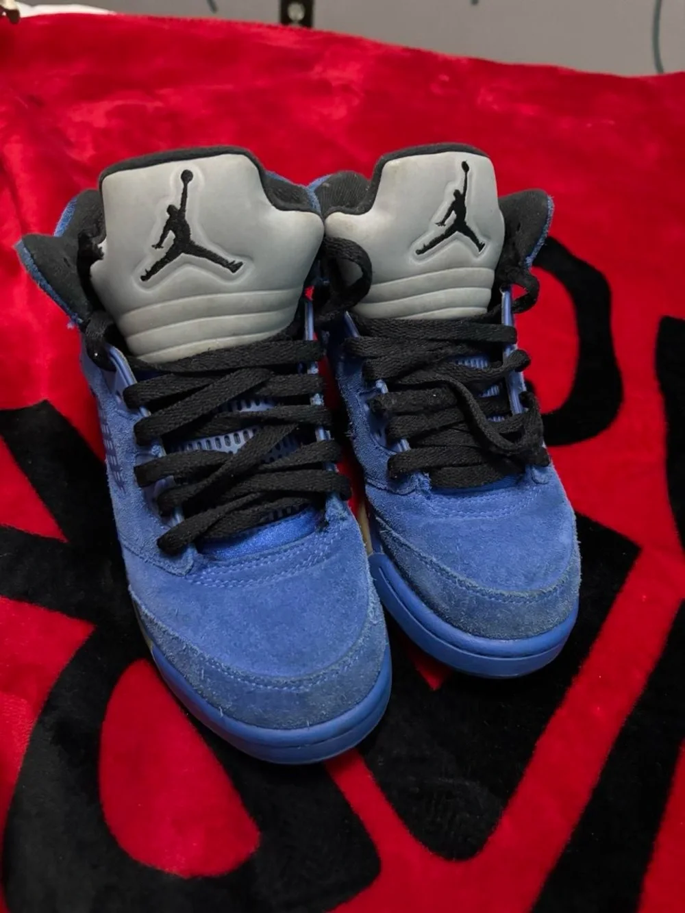 Jordan Kids Blue Suede Jumpman Sneakers with Black Accents